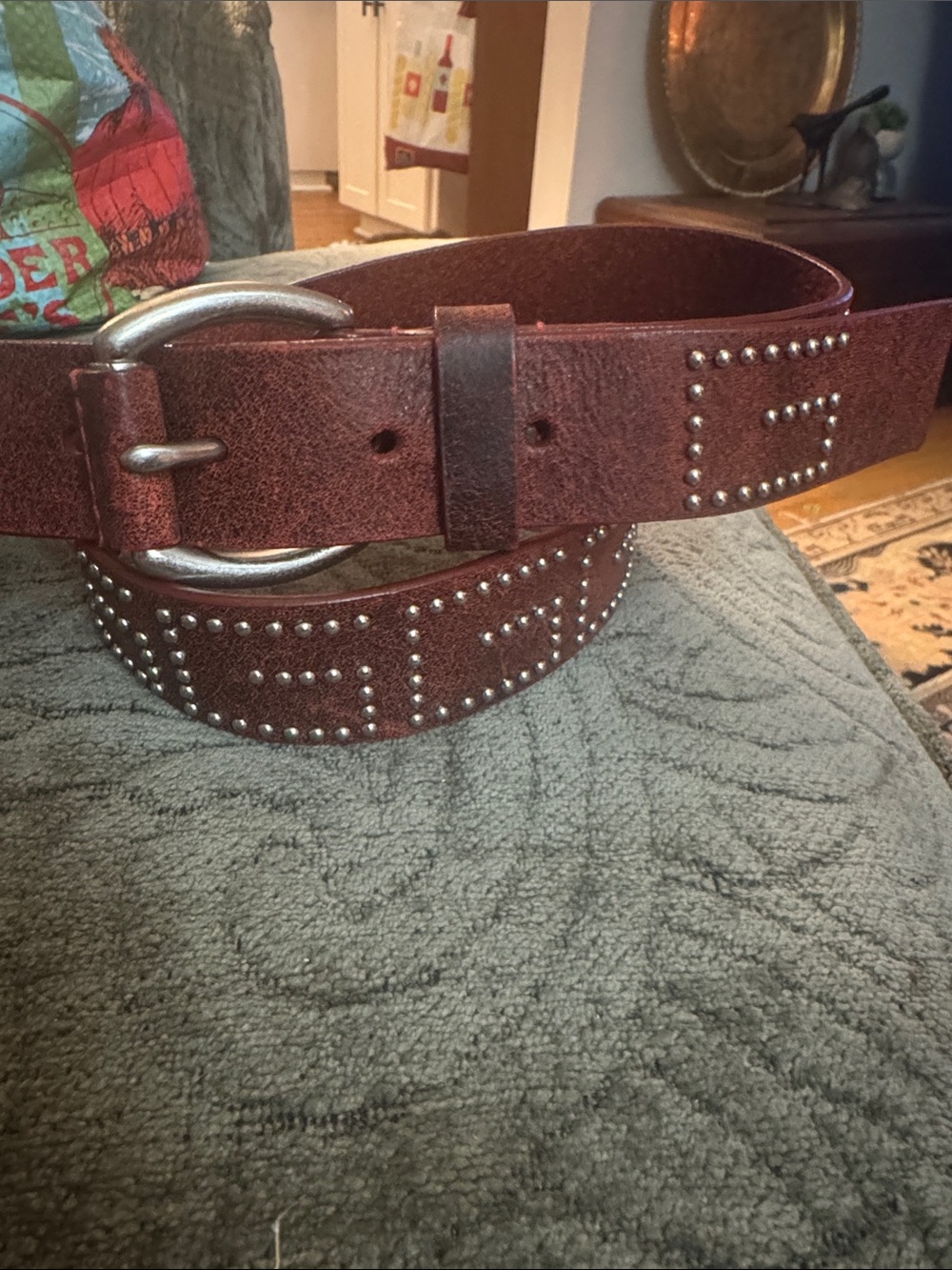 Guess Women's Studded Dark Brown Leather Belt with Silver Buckle